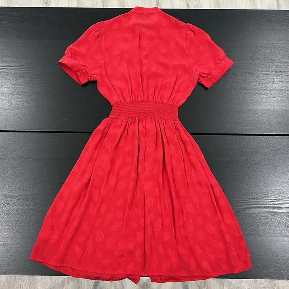 Anthropologie Maple 100% Silk Vintage Style Crimson Red Leaf Print Dress - 2 - Picture 4 of 9